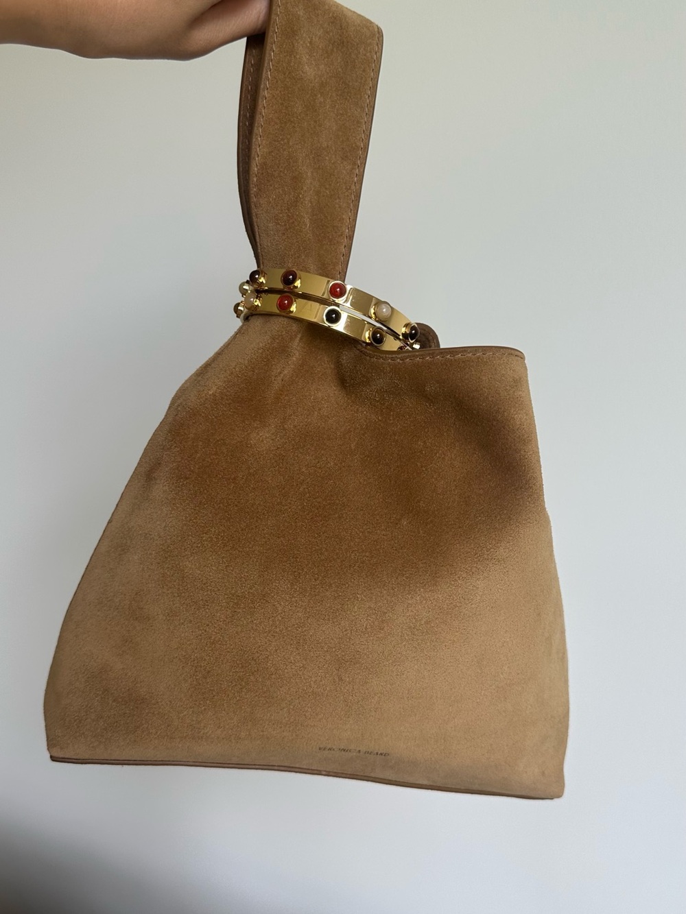 Veronica Beard Swing Clutch Tan Suede Bracelet-Closure Handbag - Picture 3 of 6